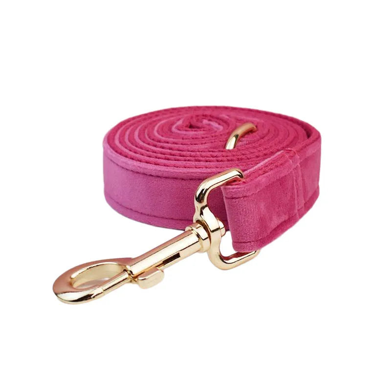 Luxurious Rose Red Velvet Dog Collar and Leash Set with Custom Engraved Nameplate - Perfect Pet Accessory!