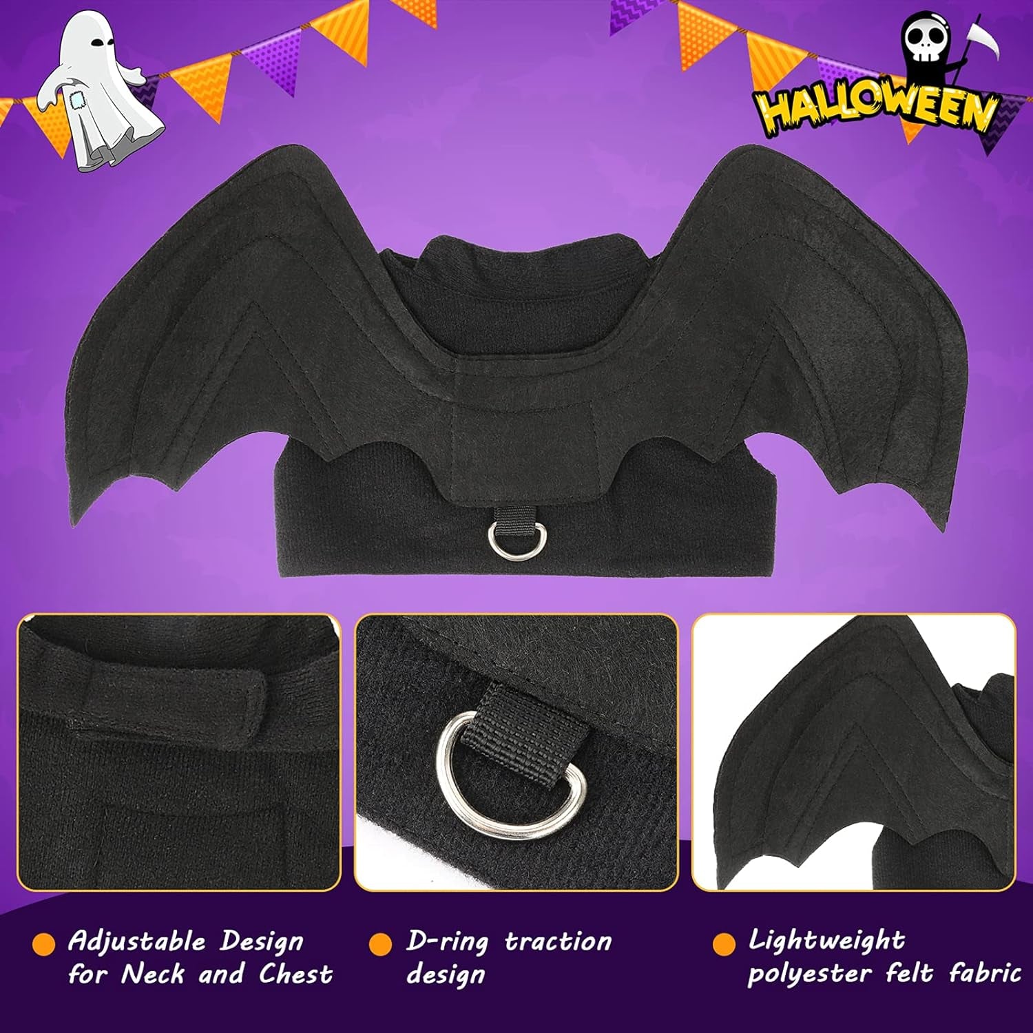 RYPET Cat Halloween Costume - Halloween Bat Wings Pet Costumes for Small Dogs Cats Halloween Party Small