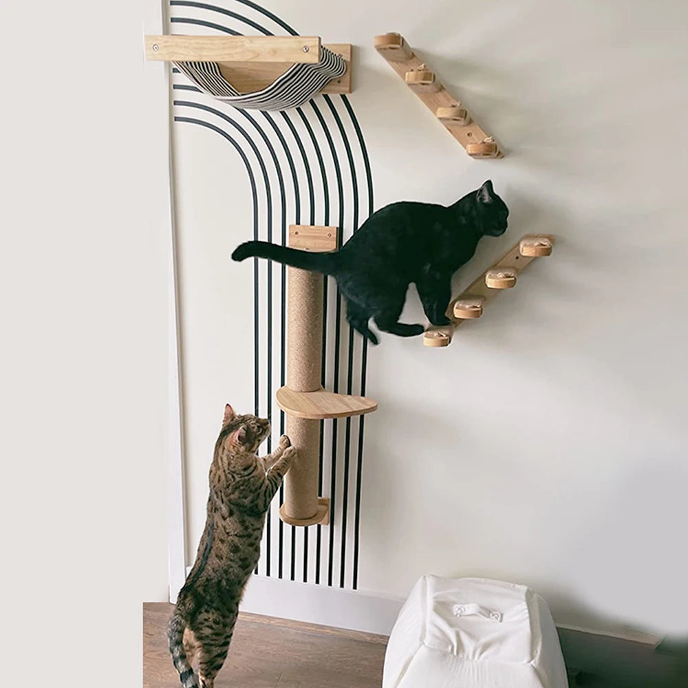 Cat Wall Furniture Climbing Shelf Wall Mounted Steps Stairway with Sisal Rope Scratching Grinding Claws Toy