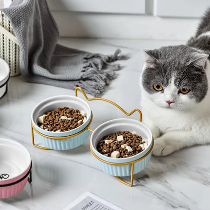 Single or Double Tilt Bowl Ceramic Bowl for Dog Cat Puppy Kitten Elevated Food Feeder Drinker Pet Water Bowl Pet Supplies