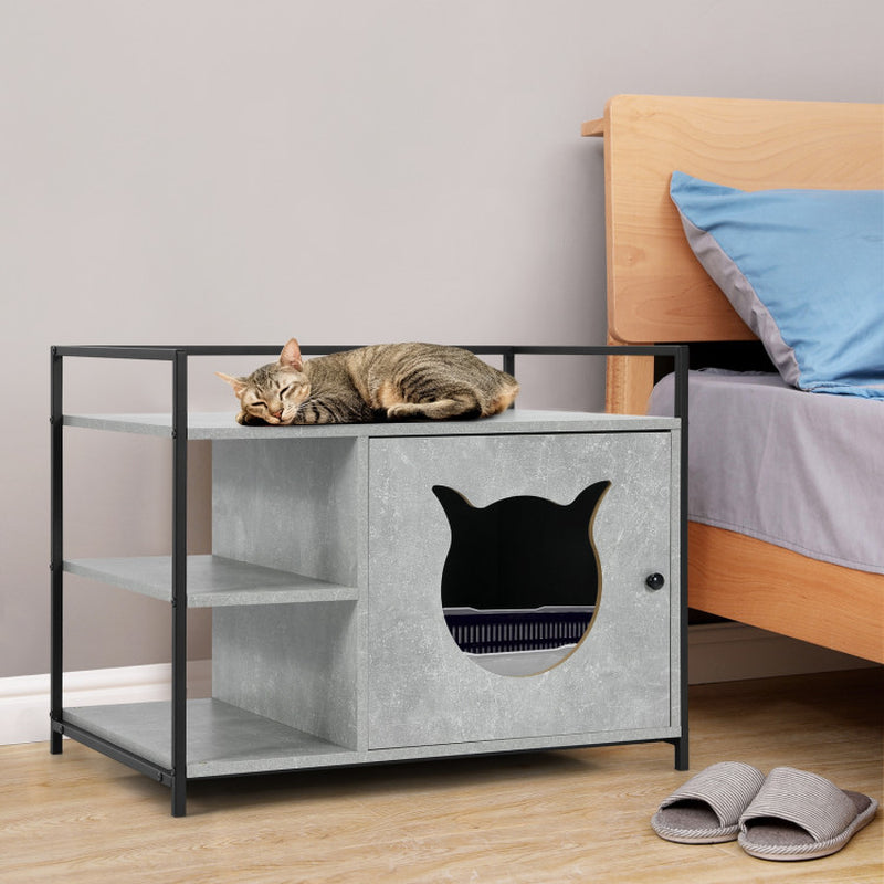 Enclosure Hidden Litter Furniture Cabinet with 2-Tier Storage Shelf