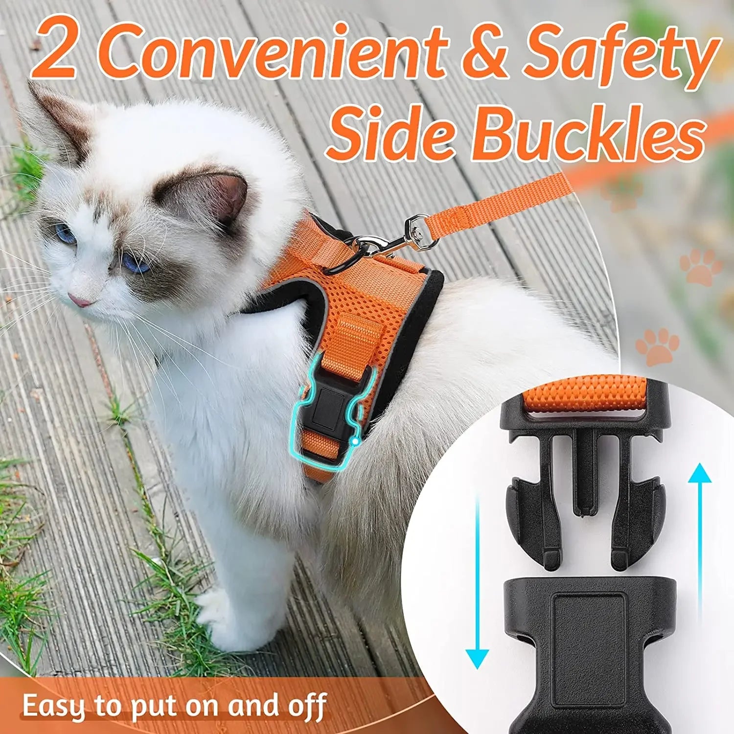 Cat Harness and Leash. Breathable Reflective Strips Jacket