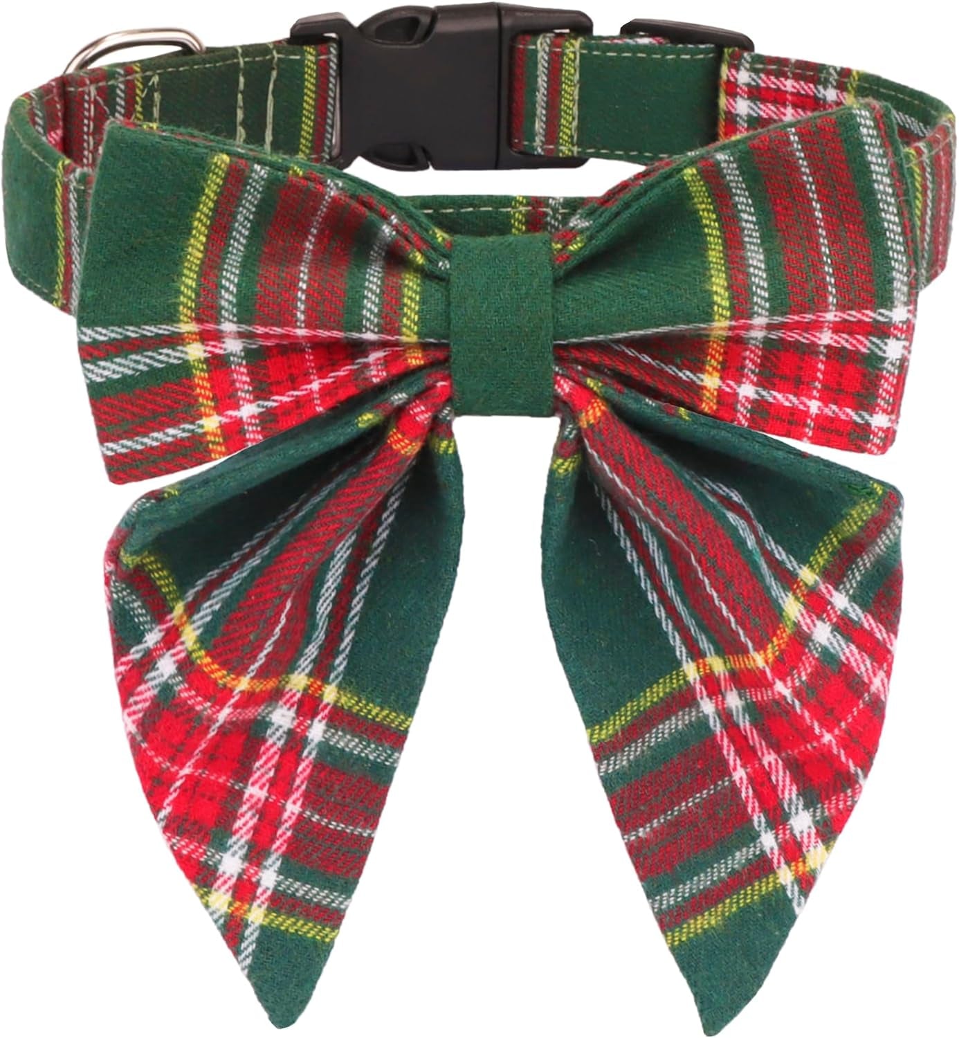 ADOGGYGO Christmas Dog Collar with Bow, Adjustable Red Plaid Bowtie Collar for Large Dogs, Festive Pet Accessory