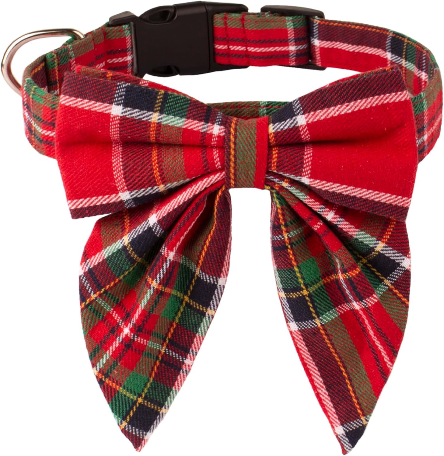 ADOGGYGO Christmas Dog Collar with Bow, Adjustable Red Plaid Bowtie Collar for Large Dogs, Festive Pet Accessory