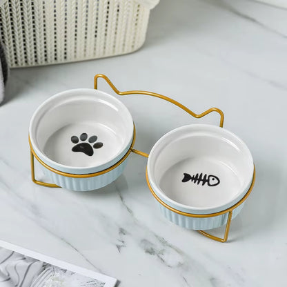 Single or Double Tilt Bowl Ceramic Bowl for Dog Cat Puppy Kitten Elevated Food Feeder Drinker Pet Water Bowl Pet Supplies