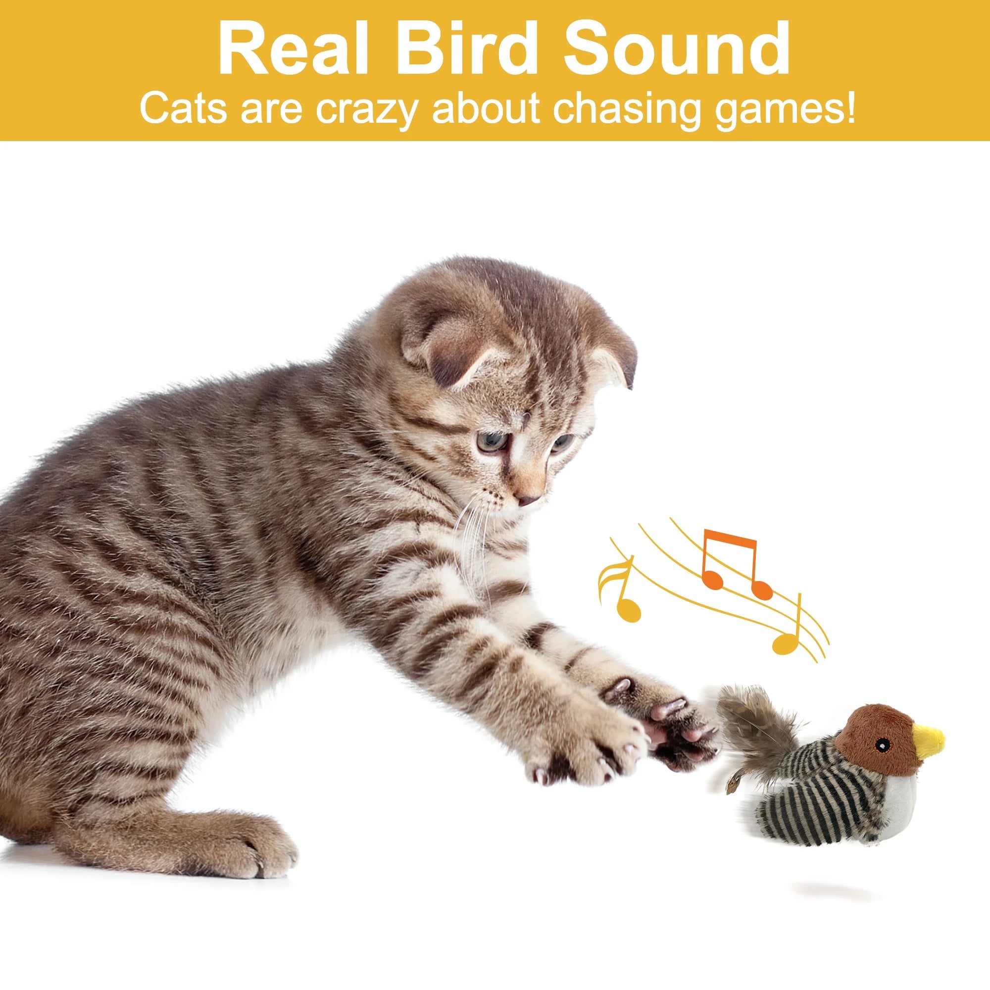 Interactive Electronic Cat Toy, Automatic Chirping Bird Toy Squeaky with Feather Tail