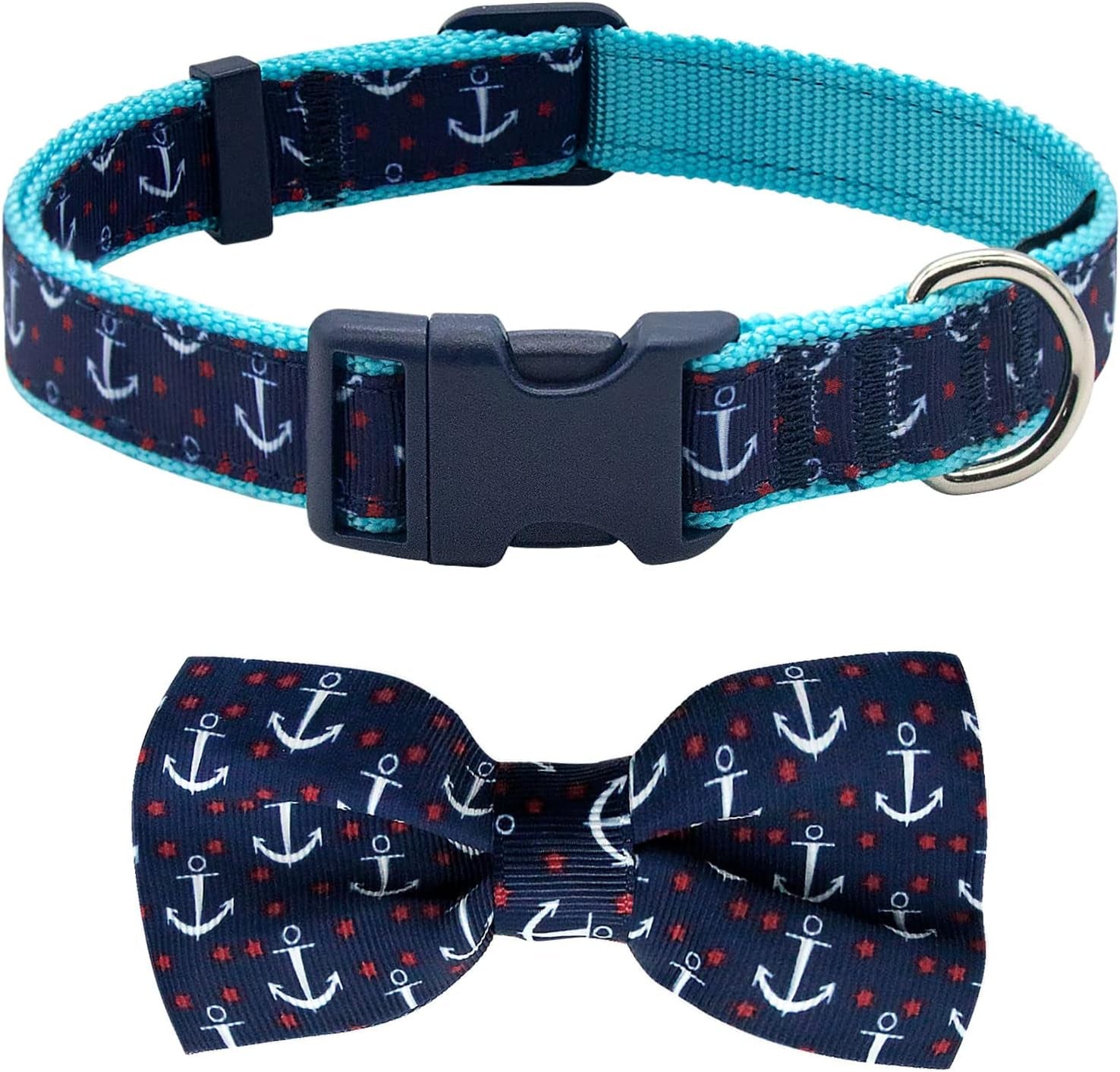 Azuza Christmas Dog Collar, Adjustable Dog Collar with Antler Bow Tie, Snowman Design for Medium Dogs