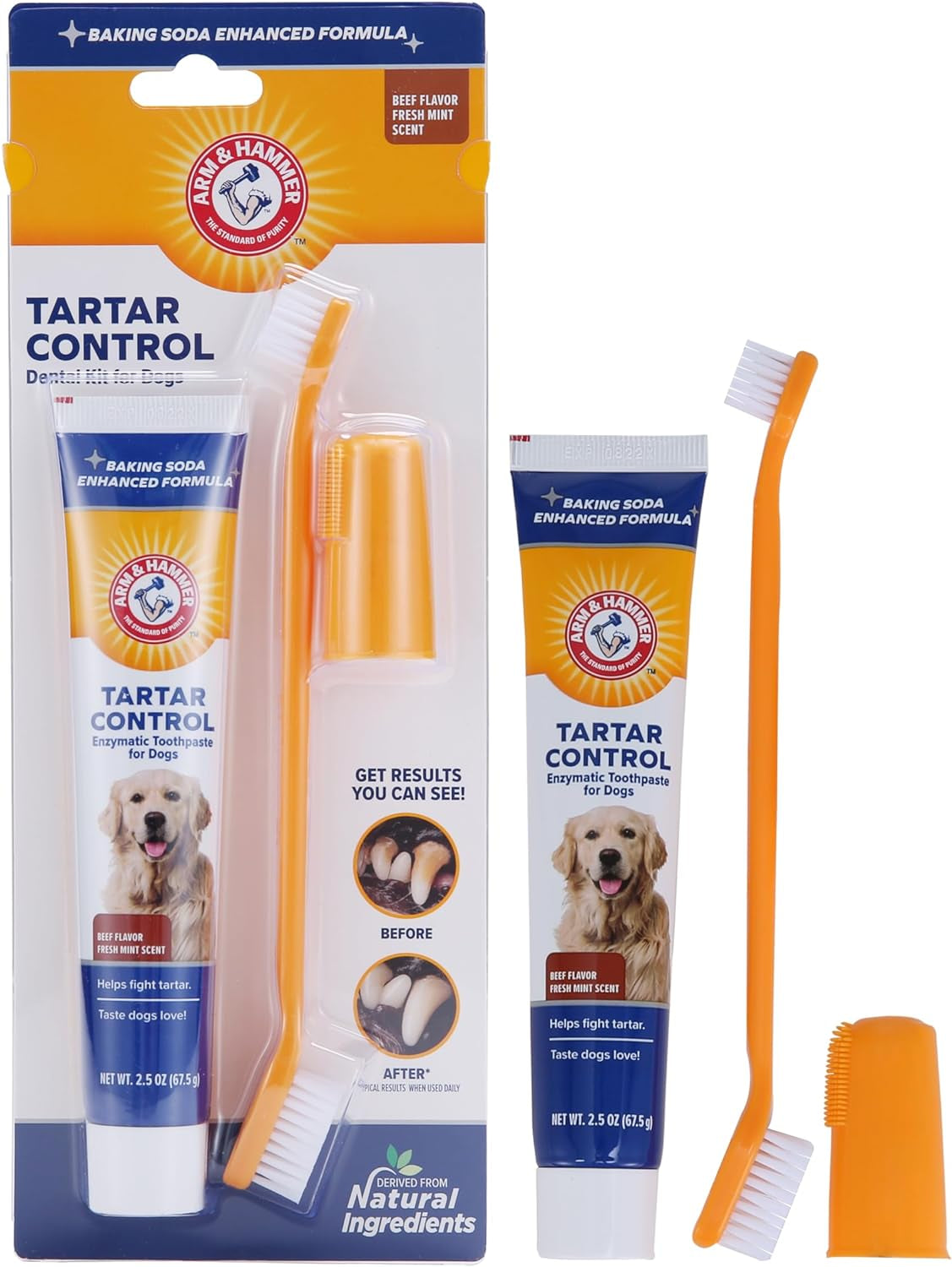 Arm & Hammer for Pets Tartar Control Kit for Dogs | Contains Toothpaste, Toothbrush & Fingerbrush | Reduces Plaque & Tartar Buildup, 3-Piece Kit, Banana Mint Flavor