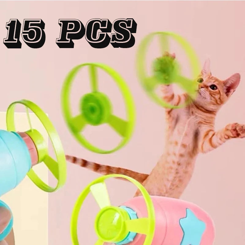 1 Set Cat Toy Interactive Pet Play Training Launcher 15Pcs Flying Discs with Slight Sound Kitten Playing Toy Pet Cat Accessories