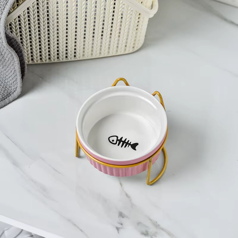 Single or Double Tilt Bowl Ceramic Bowl for Dog Cat Puppy Kitten Elevated Food Feeder Drinker Pet Water Bowl Pet Supplies