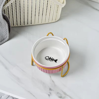 Single or Double Tilt Bowl Ceramic Bowl for Dog Cat Puppy Kitten Elevated Food Feeder Drinker Pet Water Bowl Pet Supplies