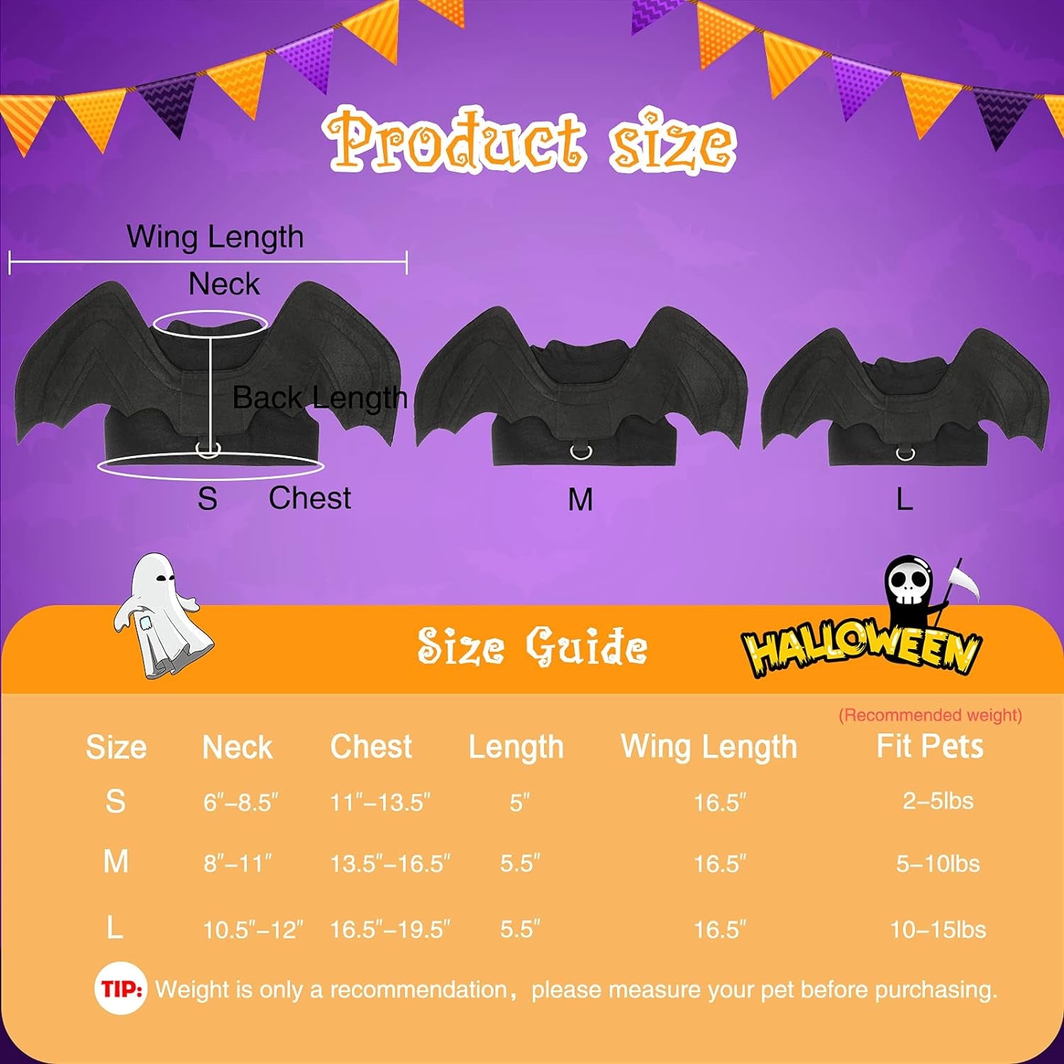 RYPET Cat Halloween Costume - Halloween Bat Wings Pet Costumes for Small Dogs Cats Halloween Party Small