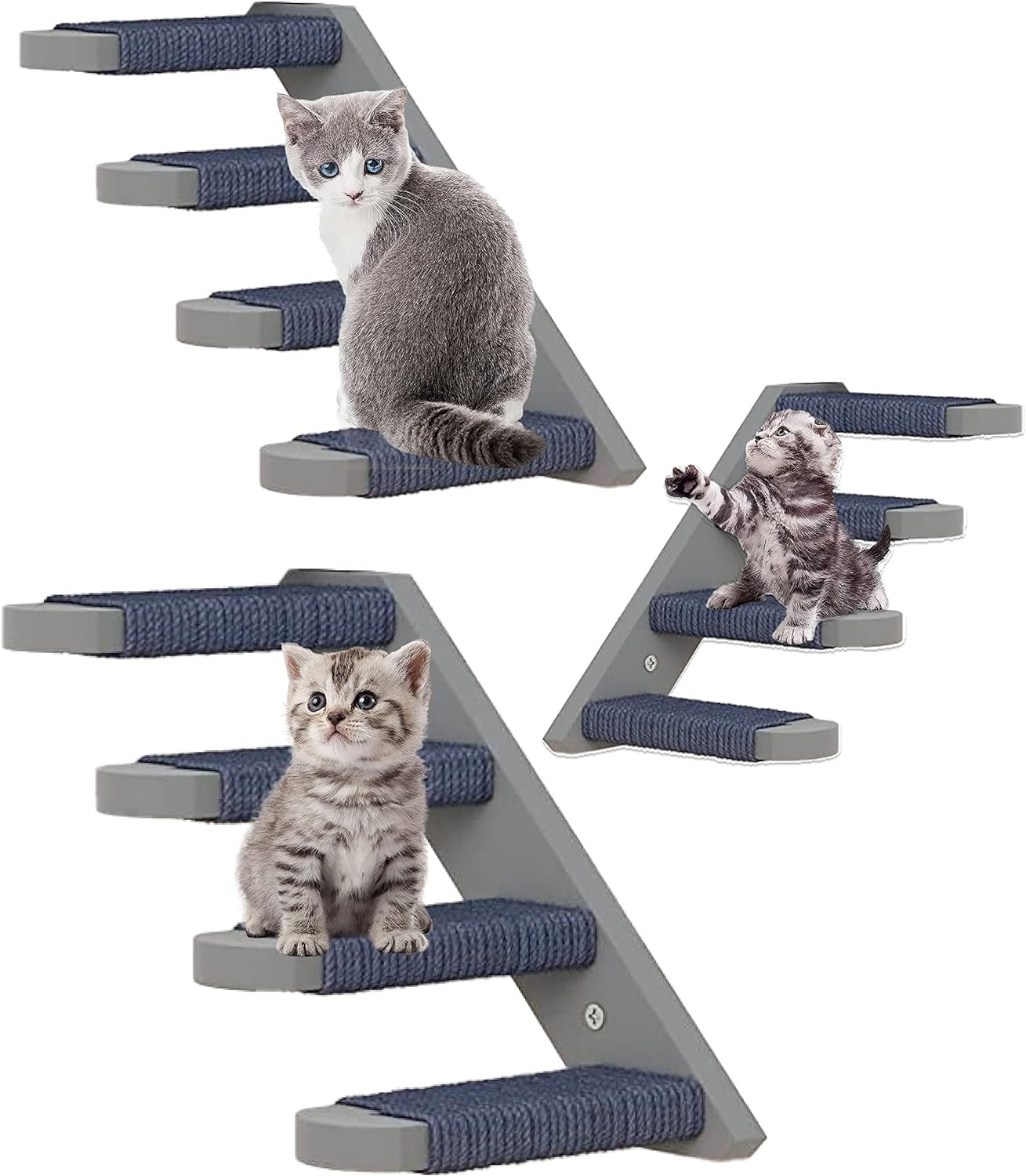 Skywin Cat Steps - 2 Pack Brown-Color Solid Rubber Wood Cat Stairs Great for Scratching and Climbing - Easy to Install Wall Mounted Cat Shelves for Playful Cats