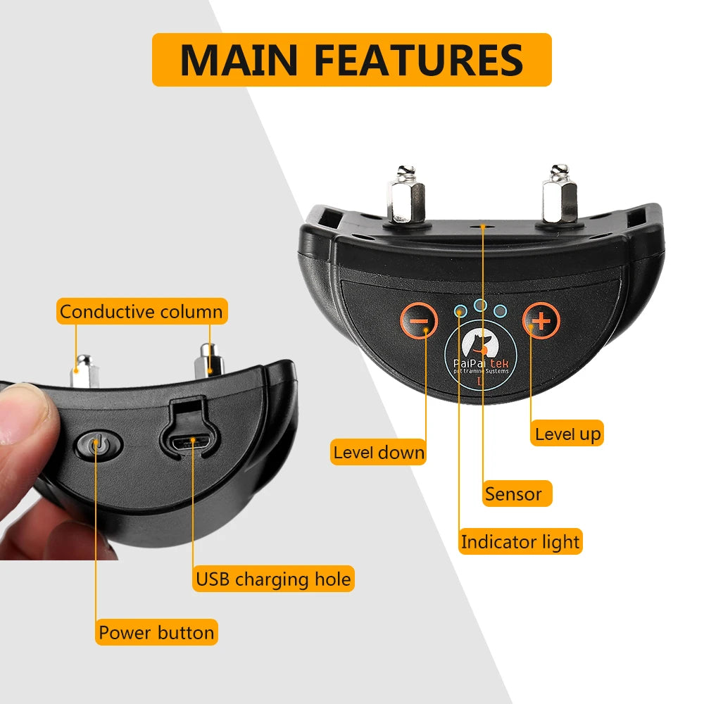 Rechargeable Dog Bark Collar – Static Training Device for Large Dogs with Adjustable Sensitivity & Waterproof Design - Fold Paws