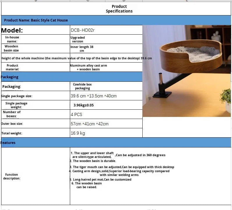 Adjustable 360 Degree Wood Cat Nest Desktop Suspended Desk Bracket with Rotating Frame Solid Pattern Cat Climbing Nest - Fold Paws