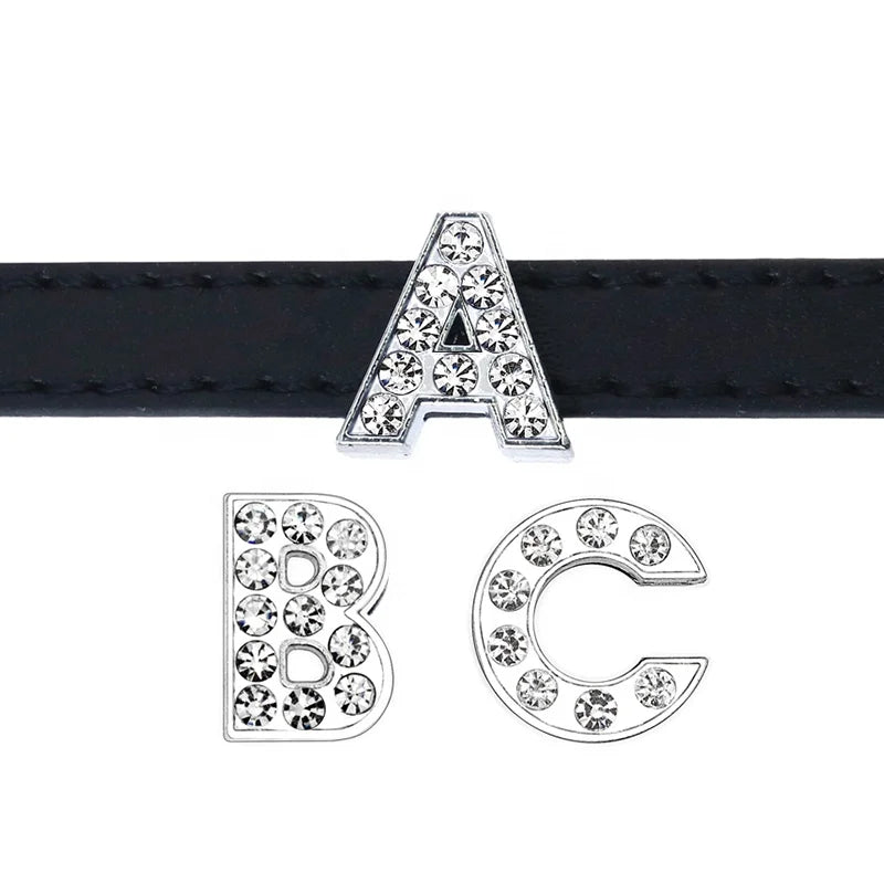 Rhinestone Slide Letter Charms – A-Z Stainless Steel 10mm Bling Alphabet for Pet Collars & DIY Accessories - Fold Paws
