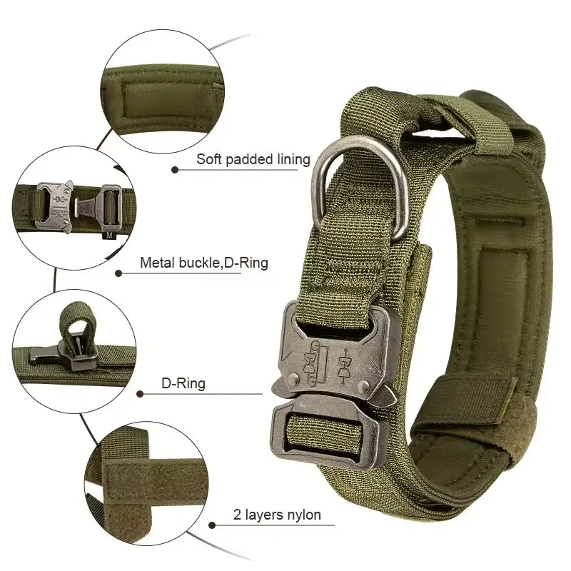 Tactical Dog Collar & Leash Set – Heavy-Duty Metal Buckle Training Gear for Large Dogs - Fold Paws