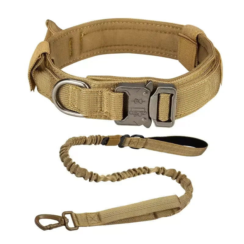 Tactical Dog Collar & Leash Set – Heavy-Duty Metal Buckle Training Gear for Large Dogs - Fold Paws