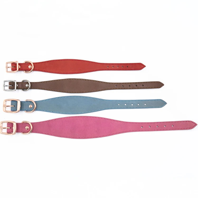 Luxury Genuine Leather Dog Collar – Extra Wide Tapered Design for Greyhound & Whippet with Buckle Closure - Fold Paws