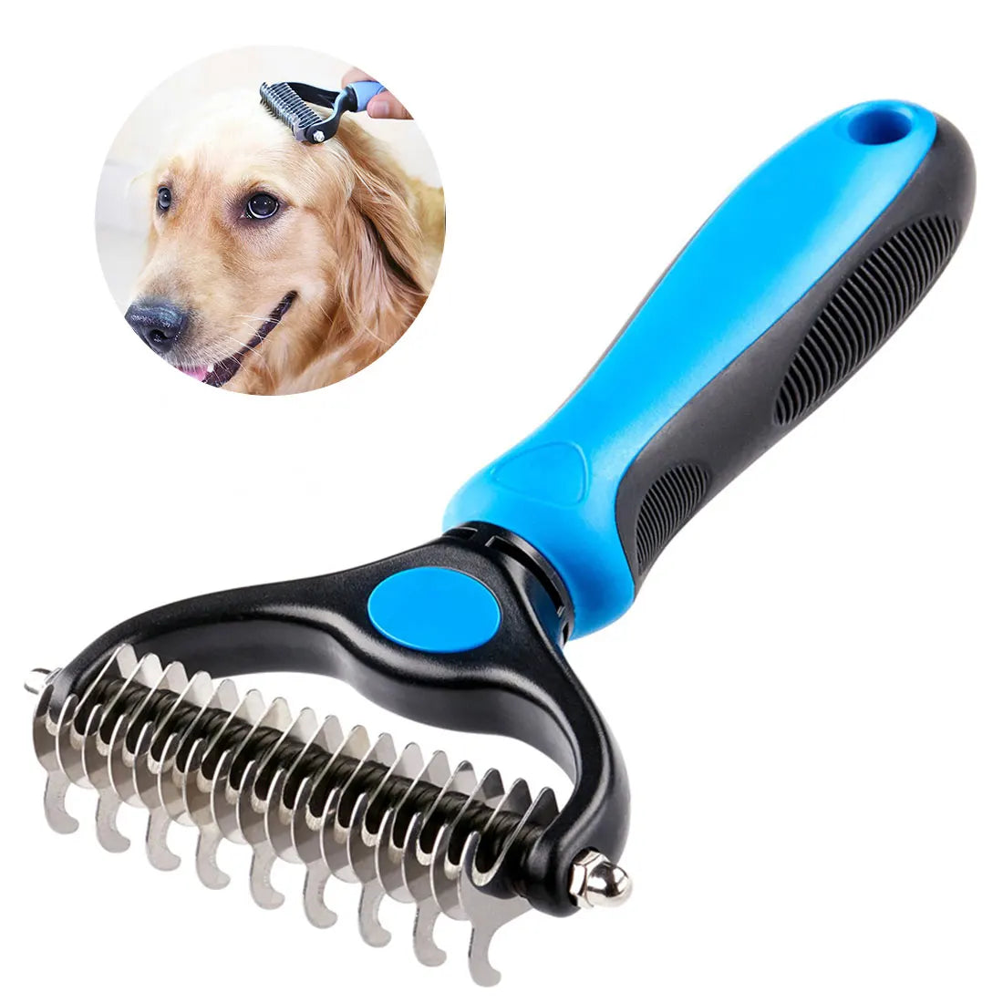 Double-Sided Pet Grooming Comb – Dematting & Deshedding Brush for Dogs & Cats with Safe Blades - Fold Paws