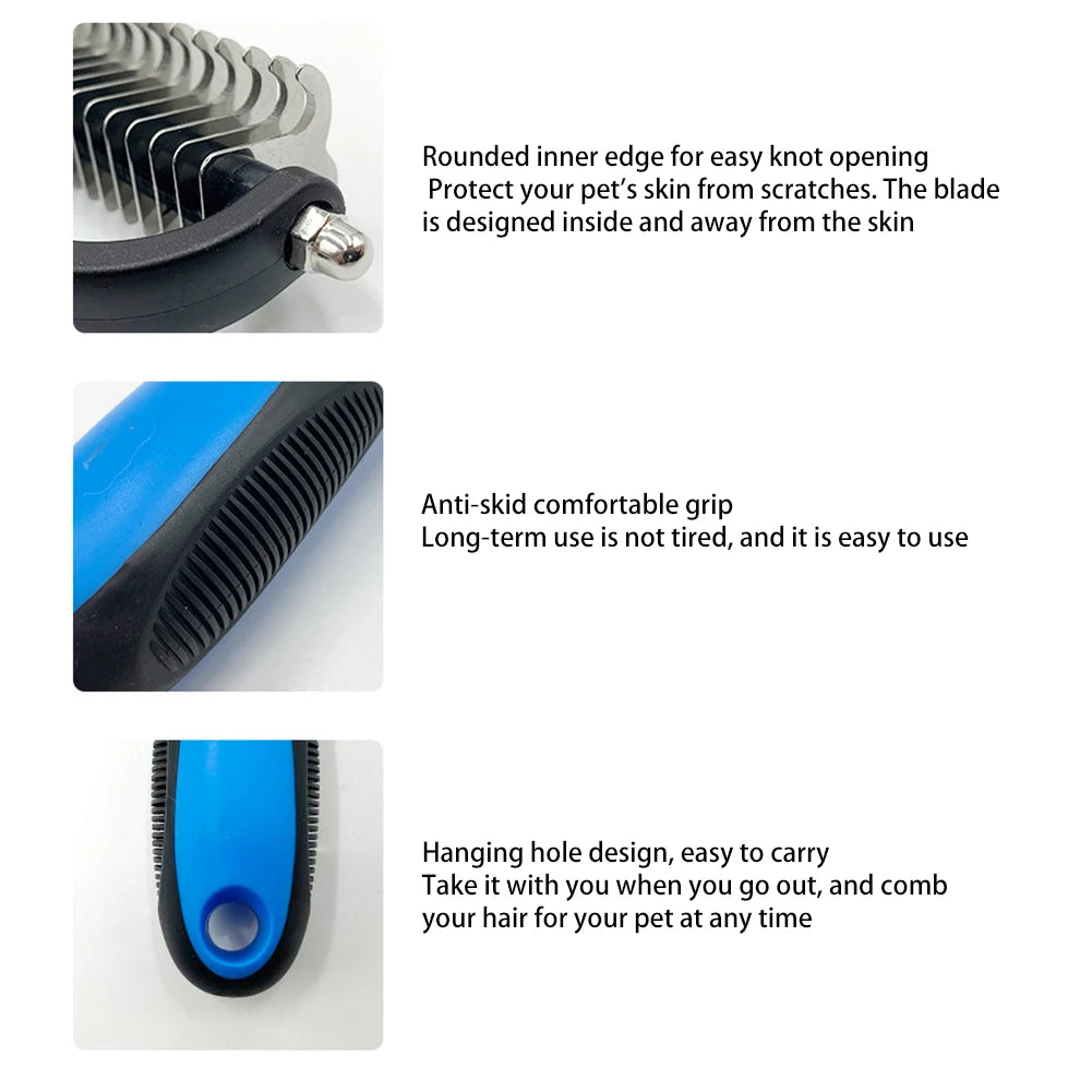 Double-Sided Pet Grooming Comb – Dematting & Deshedding Brush for Dogs & Cats with Safe Blades - Fold Paws
