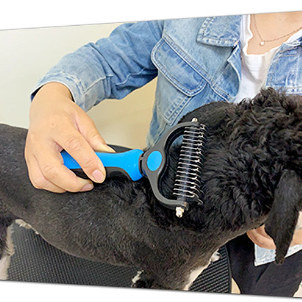 Double-Sided Pet Grooming Comb – Dematting & Deshedding Brush for Dogs & Cats with Safe Blades - Fold Paws