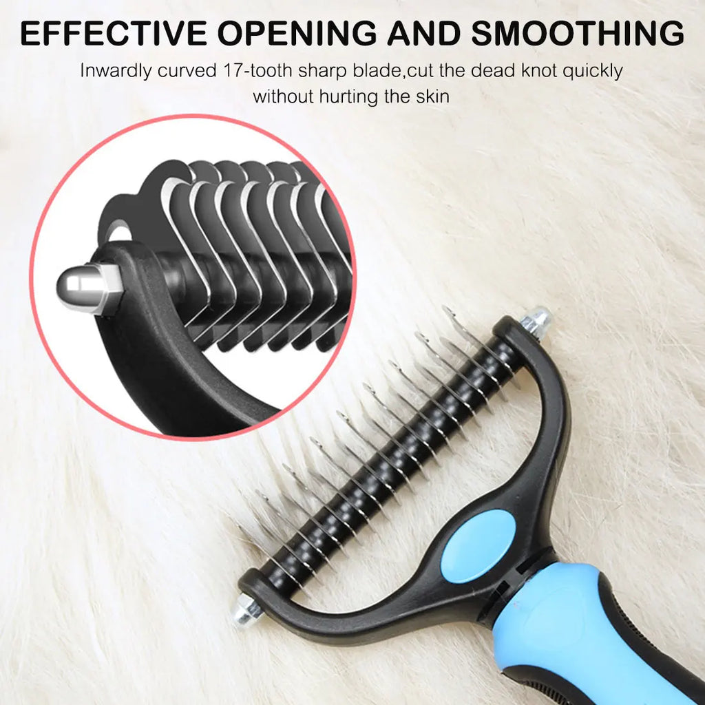 Double-Sided Pet Grooming Comb – Dematting & Deshedding Brush for Dogs & Cats with Safe Blades - Fold Paws