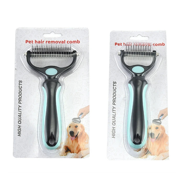Double-Sided Pet Grooming Comb – Dematting & Deshedding Brush for Dogs & Cats with Safe Blades - Fold Paws