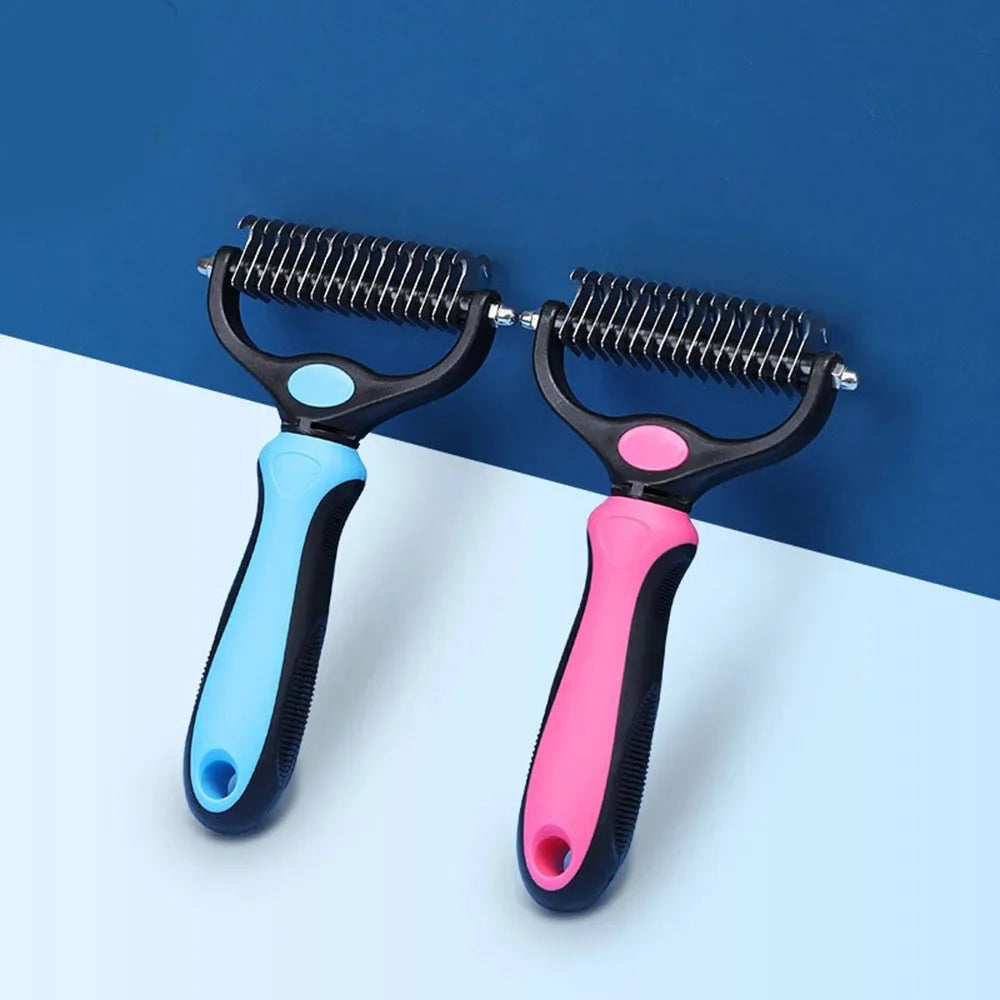 Double-Sided Pet Grooming Comb – Dematting & Deshedding Brush for Dogs & Cats with Safe Blades - Fold Paws