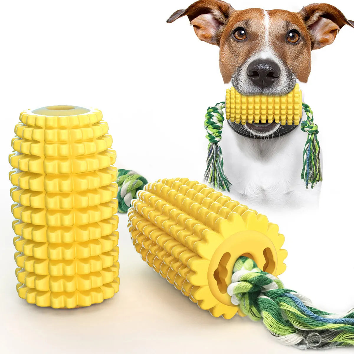 Corn Molar Dog Chew Toy – Bite-Resistant Toothbrush Stick with Rope for Aggressive Chewers - Fold Paws