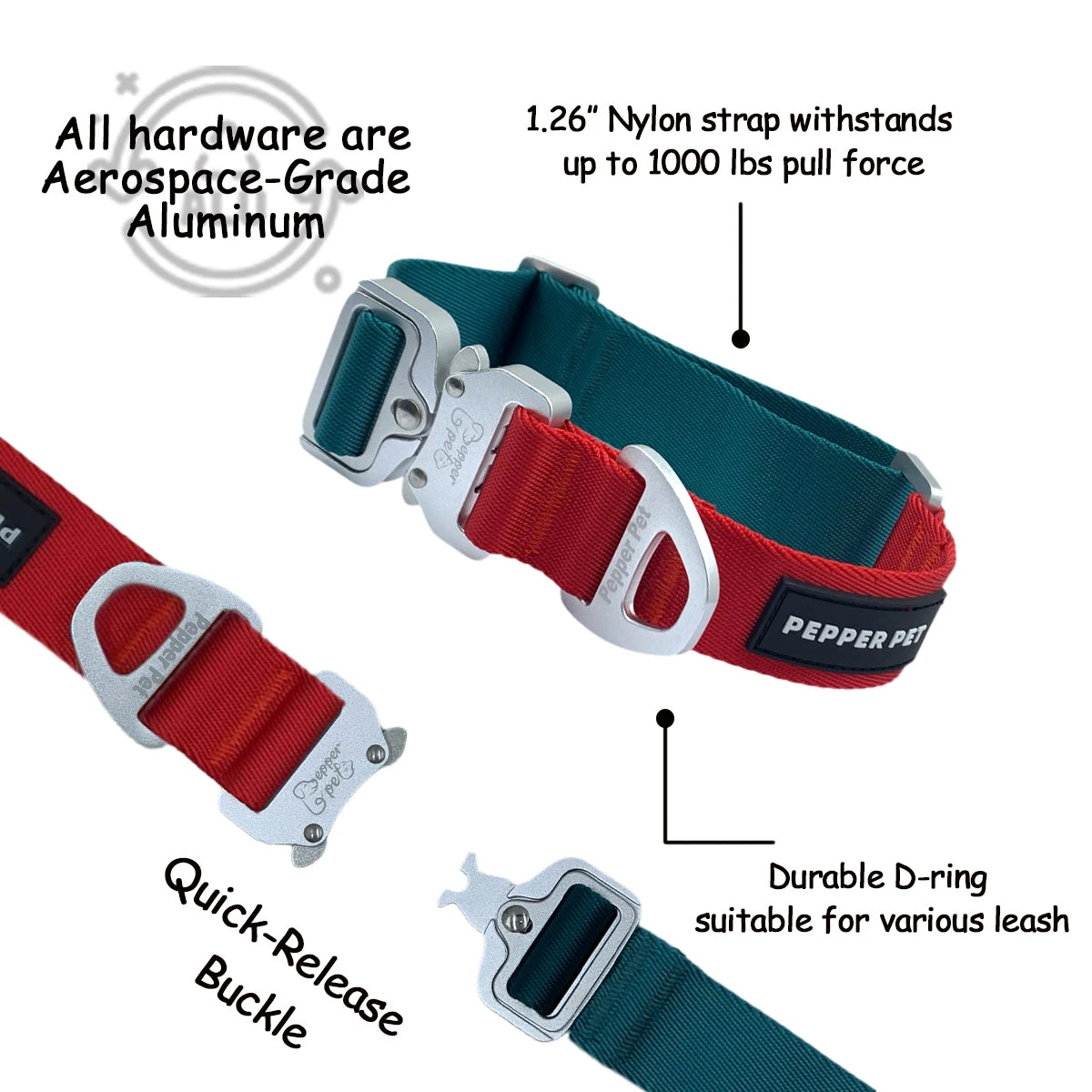 Pepper Pet Tactical Dog Collar & Leash Set – Two-Tone Luxury with Aerospace-Grade Aluminum Swivel Frog Buckle - Fold Paws