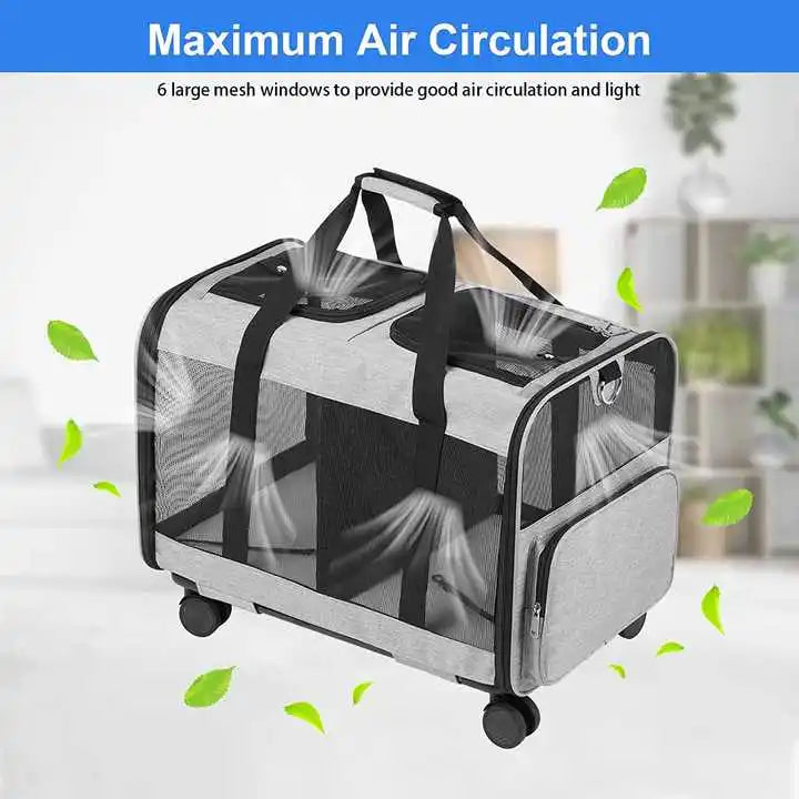 Rolling Double Pet Carrier – Detachable Wheel Travel Bag for Small Cats & Dogs with Spacious Compartments - Fold Paws