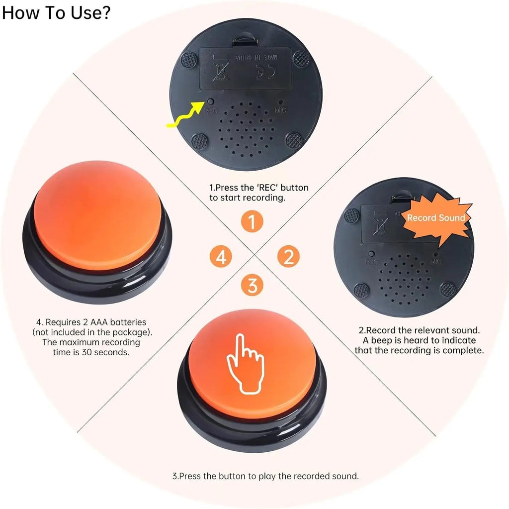 Dog Communication Buttons – 30-Second Record & Playback Pet Training Buzzers for Smart Learning - Fold Paws