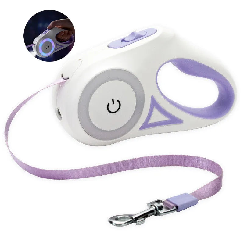 Custom Retractable Dog Leash with LED Flashlight – Large Jogging Pet Lead for Outdoor Training & Walking - Fold Paws