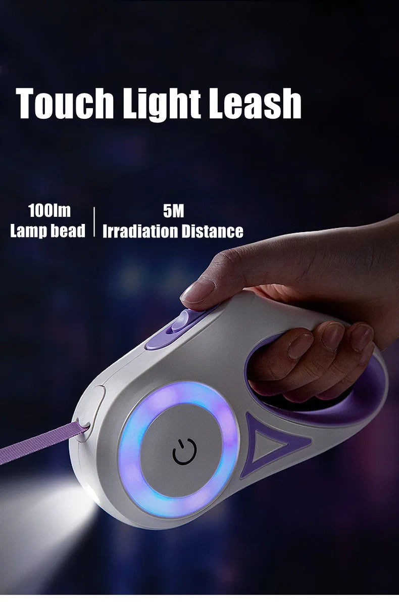 Custom Retractable Dog Leash with LED Flashlight – Large Jogging Pet Lead for Outdoor Training & Walking - Fold Paws
