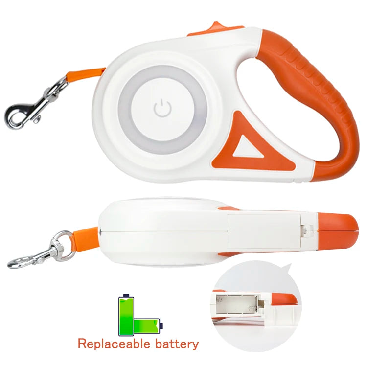 Custom Retractable Dog Leash with LED Flashlight – Large Jogging Pet Lead for Outdoor Training & Walking - Fold Paws